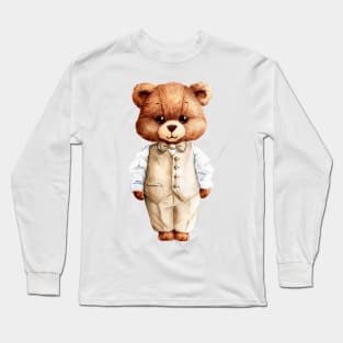 Cute Watercolor Teddy Bear with papillon Long Sleeve T-Shirt